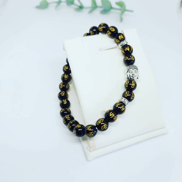 Black Obsidian Buddha Mantra Bracelet - Picture 2 of 3